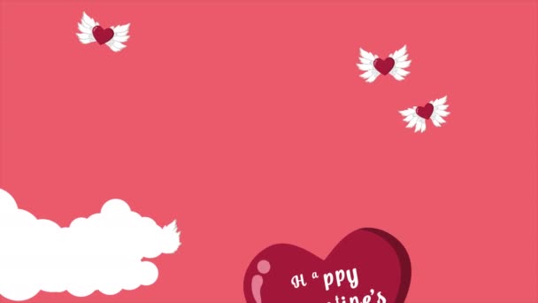 Animasyon Clound Aşk Kanat Uçmak Için Mutlu Sevgililer Günü Koleksiyonu — Stok video