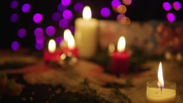 Felvétel Égő Gyertya Ajándék Fényes Lámpa Karácsony Gyűjtemény — Stock videók