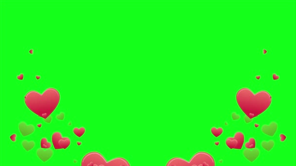 Kalp Ile Sevgililer Günü Koleksiyonu Tebrik Için Yeşil Ekranda Animasyon — Stok video