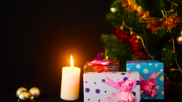 Filmagem Natal Árvore Ornamento Natal Com Lâmpada Cintilante Coleção Feliz — Vídeo de Stock