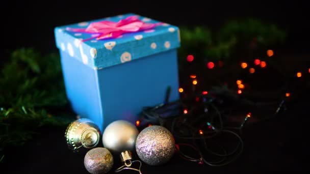 Footage Gift Boxes Ball Lamp Twinkling Christmas Day Collection — Stock Video