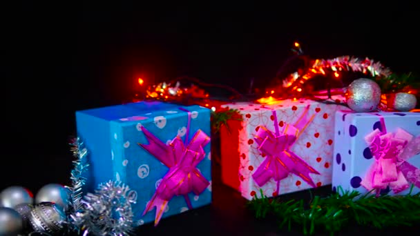 Felvételeket Ajándék Dísz Olcsó Mozgó Dobozok Christmas Gyűjtemény — Stock videók