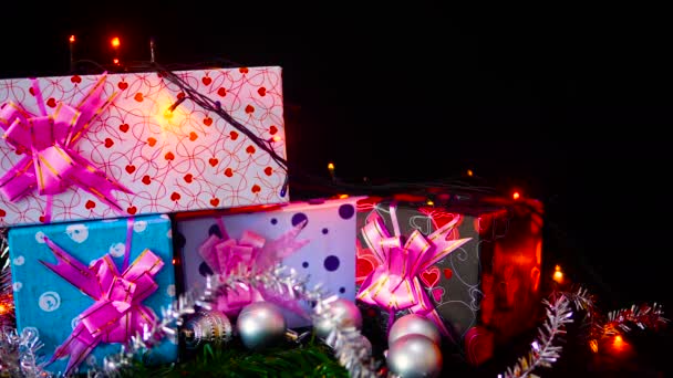 Hediye Ile Süsleme Chirstmas Görüntülerini Noel Toplama Kutuları — Stok video