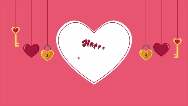 Sevgililer Günü Koleksiyonu Tebrik Için Anahtar Kalp Animasyon — Stok video