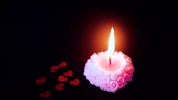 Decoration Valentine Candle Burning Wooden Heart Collection — Stock Video