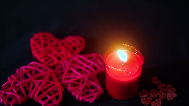 Ημέρα Του Αγίου Βαλεντίνου Ημέρα Πλάνα Διακόσμηση Κάψιμο Κεριών Και — Αρχείο Βίντεο