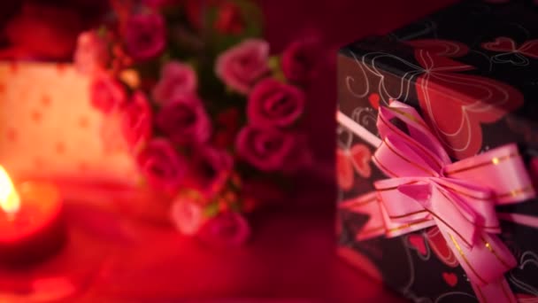 Dag Van Gelukkige Valentijnskaart Met Geschenkdozen Boeket Bloem Beeldmateriaal Collectie — Stockvideo