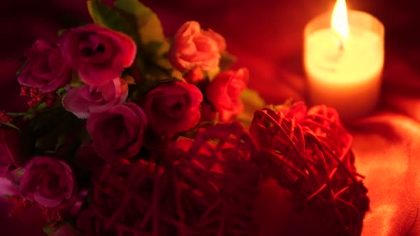 Sweet Moment Valentine Day Flower Bouquet Candle Burning Collection — Stock Video