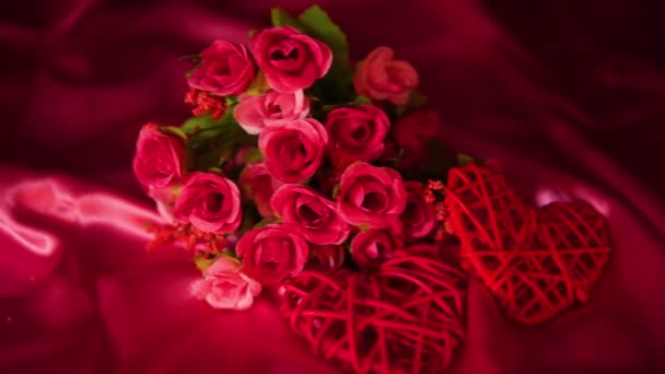 Ραντεβού Την Ημέρα Του Αγίου Βαλεντίνου Λουλούδι Μπουκέτο Διακόσμηση Πλάνα — Αρχείο Βίντεο