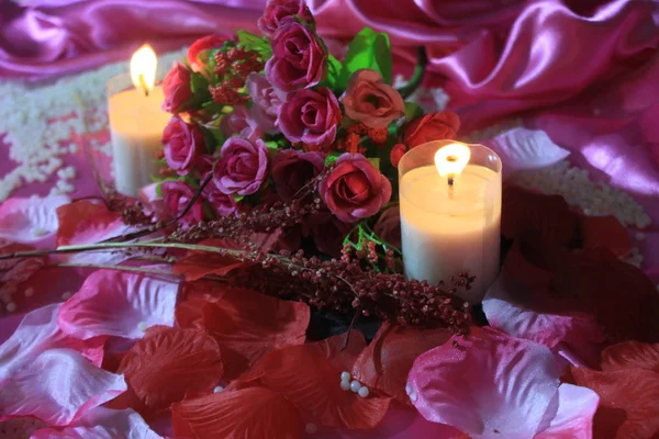 Sweet Momen Decoration Bouquet Candle Burning Photoshoot Valentine Day Collection — Stock Photo, Image