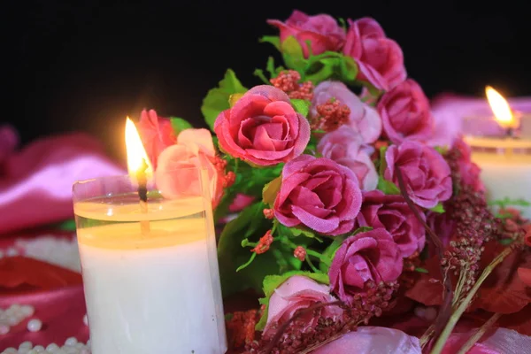 Candle Burning Bouquet Photoshoot Valentine Day Collection — Stock Photo, Image