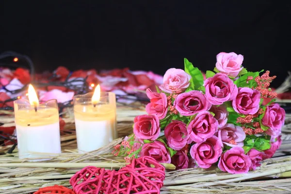 Feliz Dia Dos Namorados Com Footoshoot Flor Lâmpada Vela Coleção — Fotografia de Stock