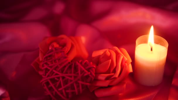 Dating Sweet Candle Burning Flower Bouquet Valentine Greeting Footage Collection — Stock Video