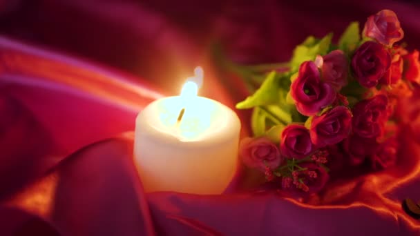 Decoration Footage Valentine Day Candle Burning Flower Bouquet Collection — Stock Video