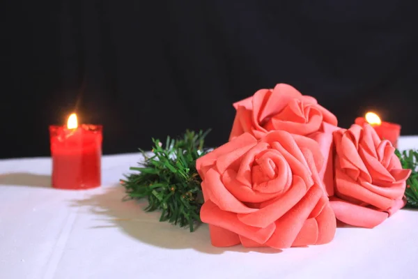 Kwiat Świecy Sesji Zdjęciowej Kolekcja Dzień Valentine — Zdjęcie stockowe