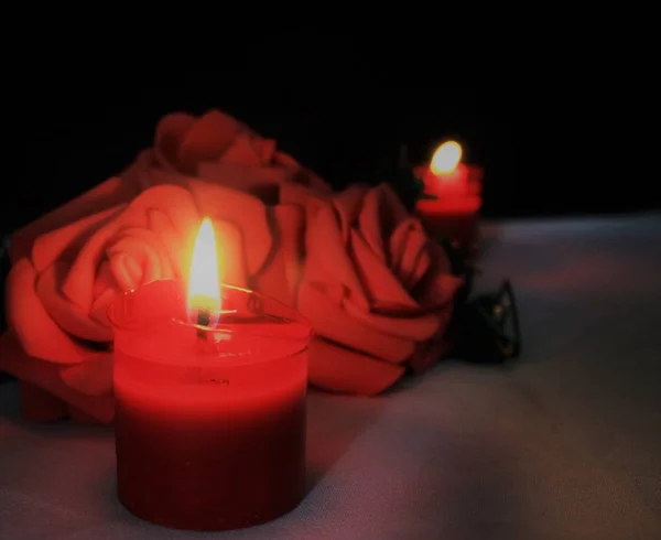 Поздравление Днем Святого Валентина Фотосессией Цветок Сжигание Свечей Коллекции — стоковое фото
