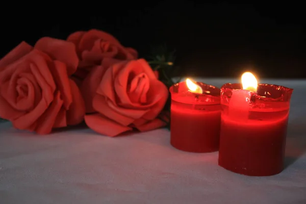 Candle Burning Rose Photoshoot Valentine Day Collection — Stok fotoğraf