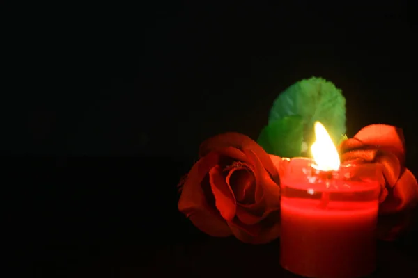 Red Rose Candle Burning Decoration Valentine Day Photoshoot Collection — Stock Photo, Image