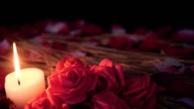 Görüntüleri gül yaprakları, mum yakma ve çiçek gül hareket. Sevgililer günü koleksiyonu