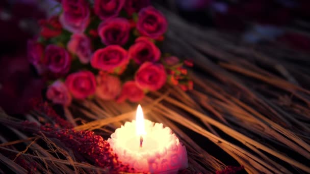 Candle Burning Bouquet Flower Valentine Day Footage Collection — Stok Video