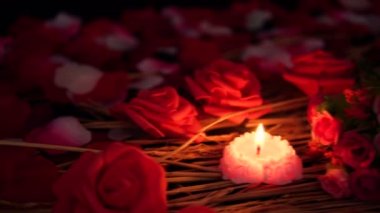 Görüntüleri hareket çiçek yaprakları, gül ve mum yakma. Sevgililer günü koleksiyonu