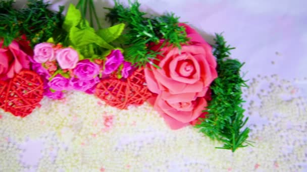 Filmaufnahme Umzug Der Blume Rose Und Dekoration Valentinssammlung — Stockvideo