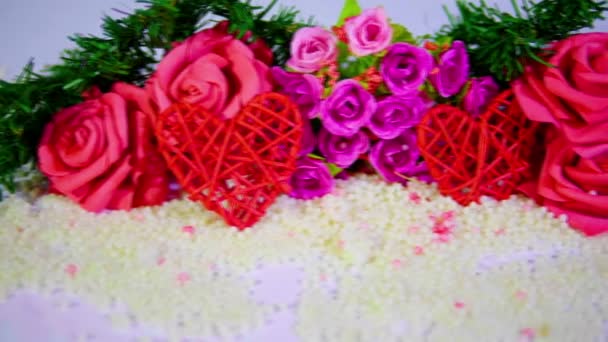 Spostamento Filmati Rosa Fiore Decorazione Collezione San Valentino — Video Stock