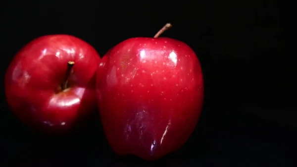 Reife Apfelfrüchte Auf Schwarzem Hintergrund Obstbildersammlung — Stockfoto