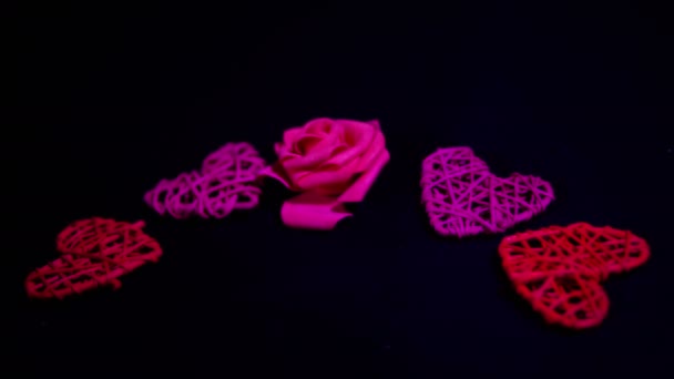 Mossa Filmato Rosa Cuore Decorazione Collezione San Valentino — Video Stock