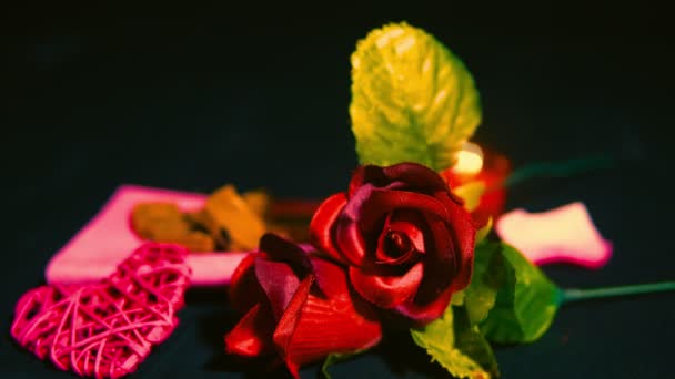 Felice Giorno San Valentino Con Rosa Cioccolato Candela Raccolta Filmati — Video Stock