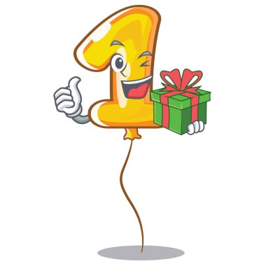 Hediye balon bir numara ile karakter duvar vektör çizim yukarıda