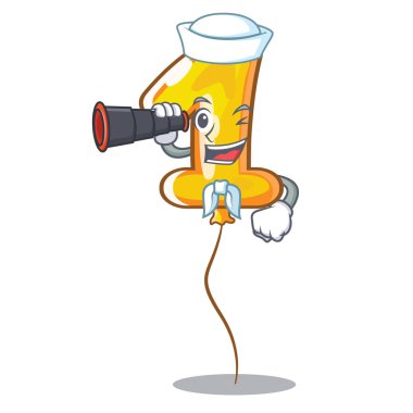 Denizci ile dürbün balon bir karakter duvar vektör çizim yukarıda