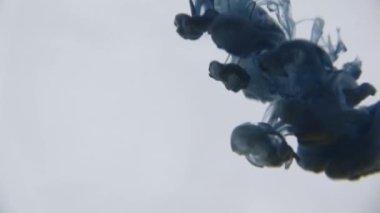 Mavi ve yeşil mürekkep su. Renkli mavi ve yeşil boya yumuşak su altında dönen suya karıştırma yukarıda bırakır. Ağır çekim. 