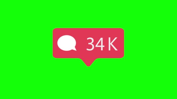 緑のクロマ キーの背景にピンクのコメント アイコン ソーシャル メディアの コメントのカウントのコメントします ビデオ — ストック動画