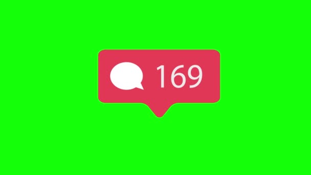 緑のクロマ キーの背景にピンクのコメント アイコン ソーシャル メディアの 1000 コメントのカウントのコメント ビデオ — ストック動画