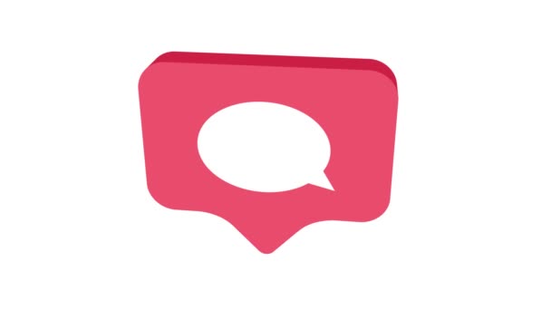 4k Rotation Commentaire icône isométrique rose, animation 3d sur fond blanc. Animation en boucle. icône de notification des médias sociaux .