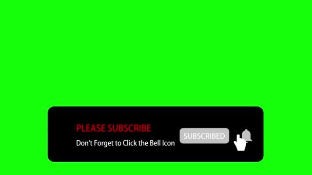 購読し ベルアイコンをクリックすることを忘れないでください 白いカーソルを持つグリーンスクリーン上のソーシャルネットワークのアニメーション クロマキー — ストック動画