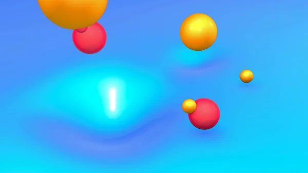 3d Düşen renkli geometrik şekiller render. Pembe, sarı, mor ve mavi soyut arka plan.
