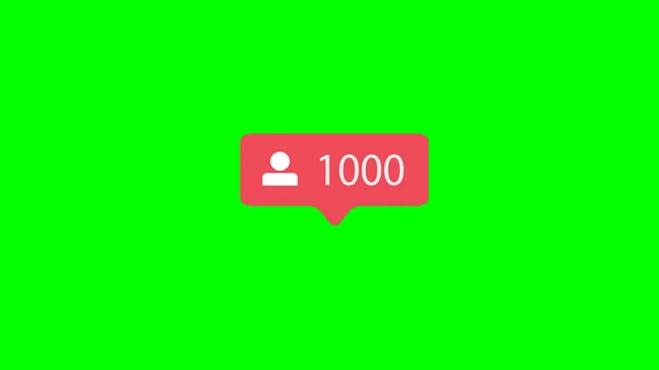 Sayaç, bildirim simgesini takip et. Yeşil Ekranda Sosyal Medyanın Pembe Düğmesi (Renk Tuşu) Arka Plan.