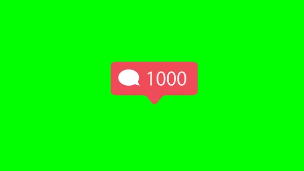 カウンター コメント通知シンボル グリーンスクリーン上のソーシャルメディアのピンクボタン クロマキー の背景 — ストック写真