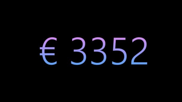 Barevná Animace Euro Counter Měnový Čítač Izolovaný Černém Pozadí Animace — Stock video