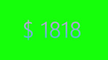 Dolar Sayacının Renkli Canlandırması. Yeşil Ekranda Para Birimi Sayacı (Chroma Key) Arkaplan.
