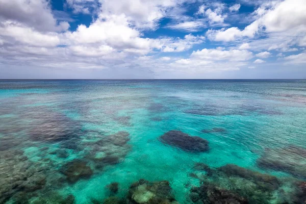 Vue Fond Des Eaux Turquoise Peu Profondes Avec Des Récifs — Photo