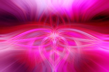 Güzel soyut sarmalanmış üç boyutlu lifler çeşitli simetrik şekillerden bir süs oluşturuyorlar. Mor, pembe, kırmızı renkler. Görüntü.