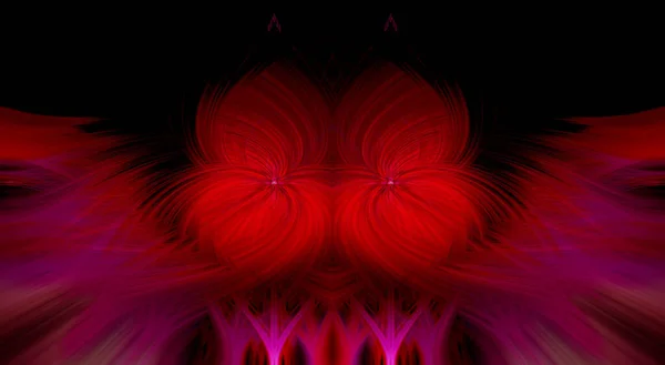 美丽的抽象相互交织的3D纤维形成了各种对称形状的装饰品 紫色和红色 黑色背景 说明1 — 图库照片
