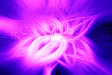 Güzel soyut sarmalanmış üç boyutlu lifler parıltı, alev, çiçek ve birbirine bağlı kalpler oluşturuyor. Pembe, mavi ve mor renkler. Görüntü.