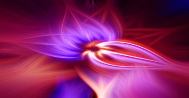 Güzel soyut sarmalanmış üç boyutlu lifler parıltı, alev, çiçek ve birbirine bağlı kalpler oluşturuyor. Pembe, mavi, kestane rengi, turuncu ve mor renkler. Görüntü.