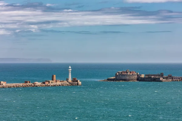 Eingang Zum Hafen Von Portland Weymouth Bay Großbritannien Herrlich Bewölkt — Stockfoto