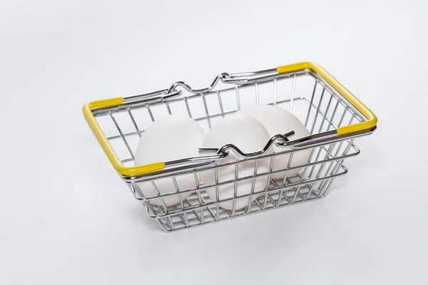 Fresh Eggs Shopping Basket High Angle Shot Basket Hands Shopping — Stock Photo, Image