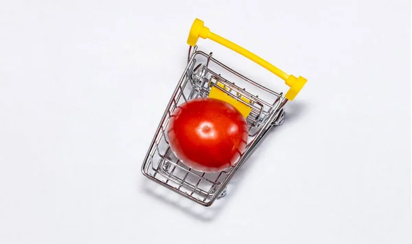 Tiro Solo Tomate Carrito Aislado Sobre Fondo Blanco Vista Superior — Foto de Stock